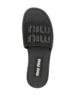 Miu Miu Raffia-effect woven Black slides - Image 4