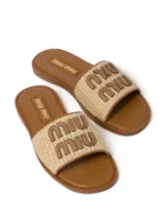 Miu Miu Raffia-effect woven Beig slides - Image 3