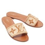 Louis Vuittonx Brown/Beige Raffia Lock It Slides - Image 2