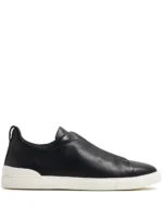Zegna BLACK DEERSKIN TRIPLE STITCH SNEAKERS