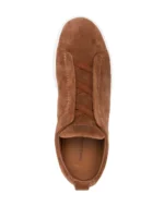 Zegna Dark Beige Suede Triple Stitch Sneakers - Image 4