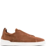 Zegna Dark Beige Suede Triple Stitch Sneakers