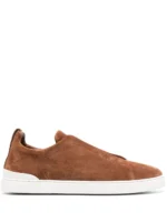 Zegna Dark Beige Suede Triple Stitch Sneakers