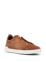Zegna Dark Beige Suede Triple Stitch Sneakers - Image 2