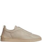 Zegna Beige Suede Triple Stitch Sneakers