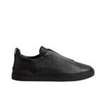 Zegna black leather triple stitch sneakers