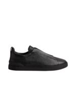 Zegna black leather triple stitch sneakers