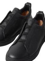 Zegna black leather triple stitch sneakers - Image 4