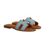 Hermes Oran Sandal Bleu Clair / Naturel - Image 2